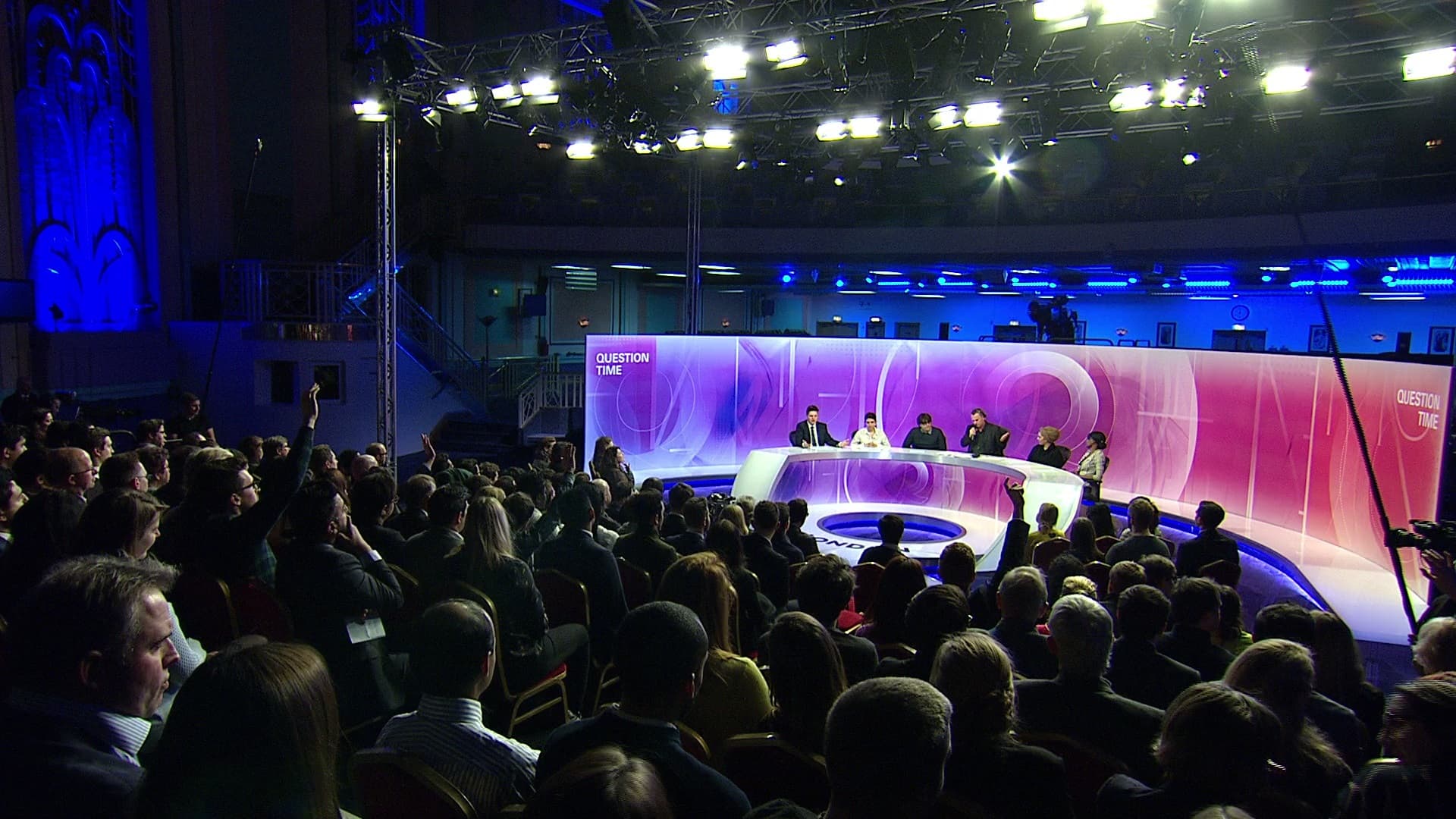 Troxy Grand Hall stage with curved LED backdrop for professional hybrid meetings and events.