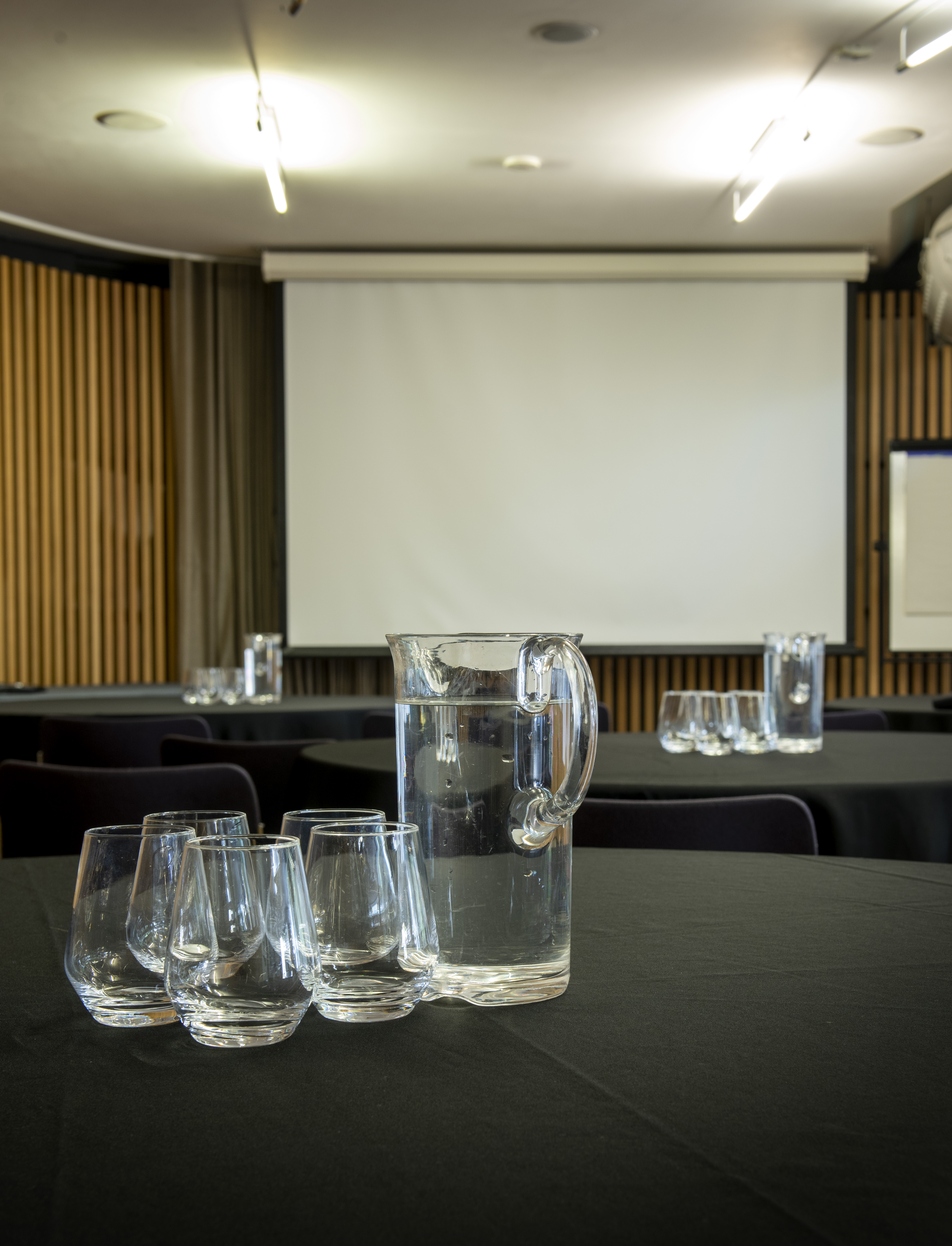 Garden Room at London Museum: organized meeting space with presentation setup.