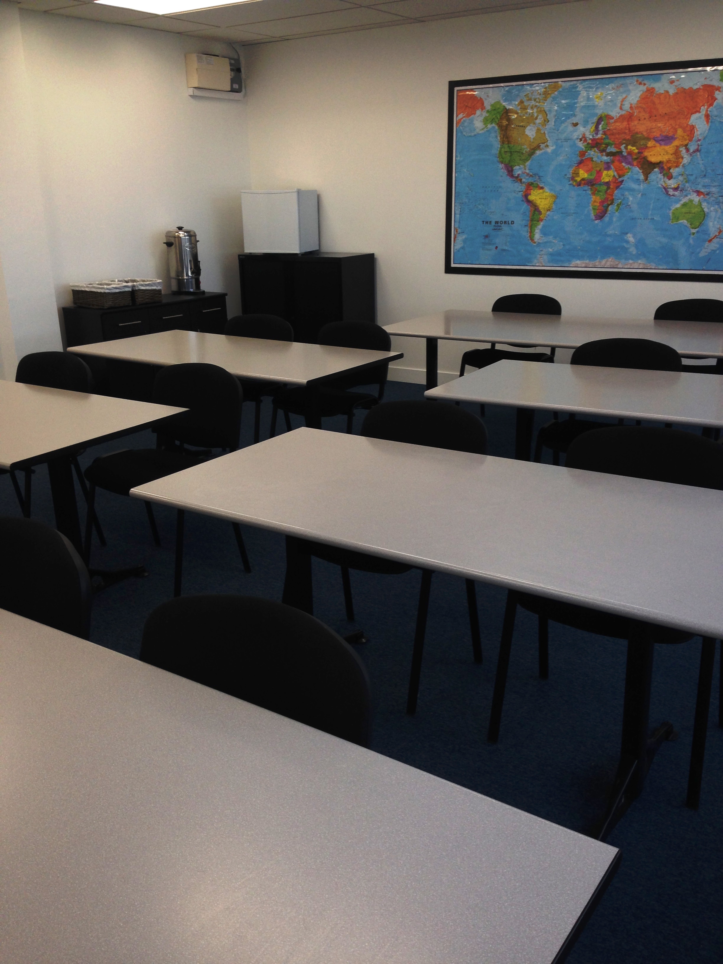 Training room in New North House with collaborative layout for workshops and meetings.