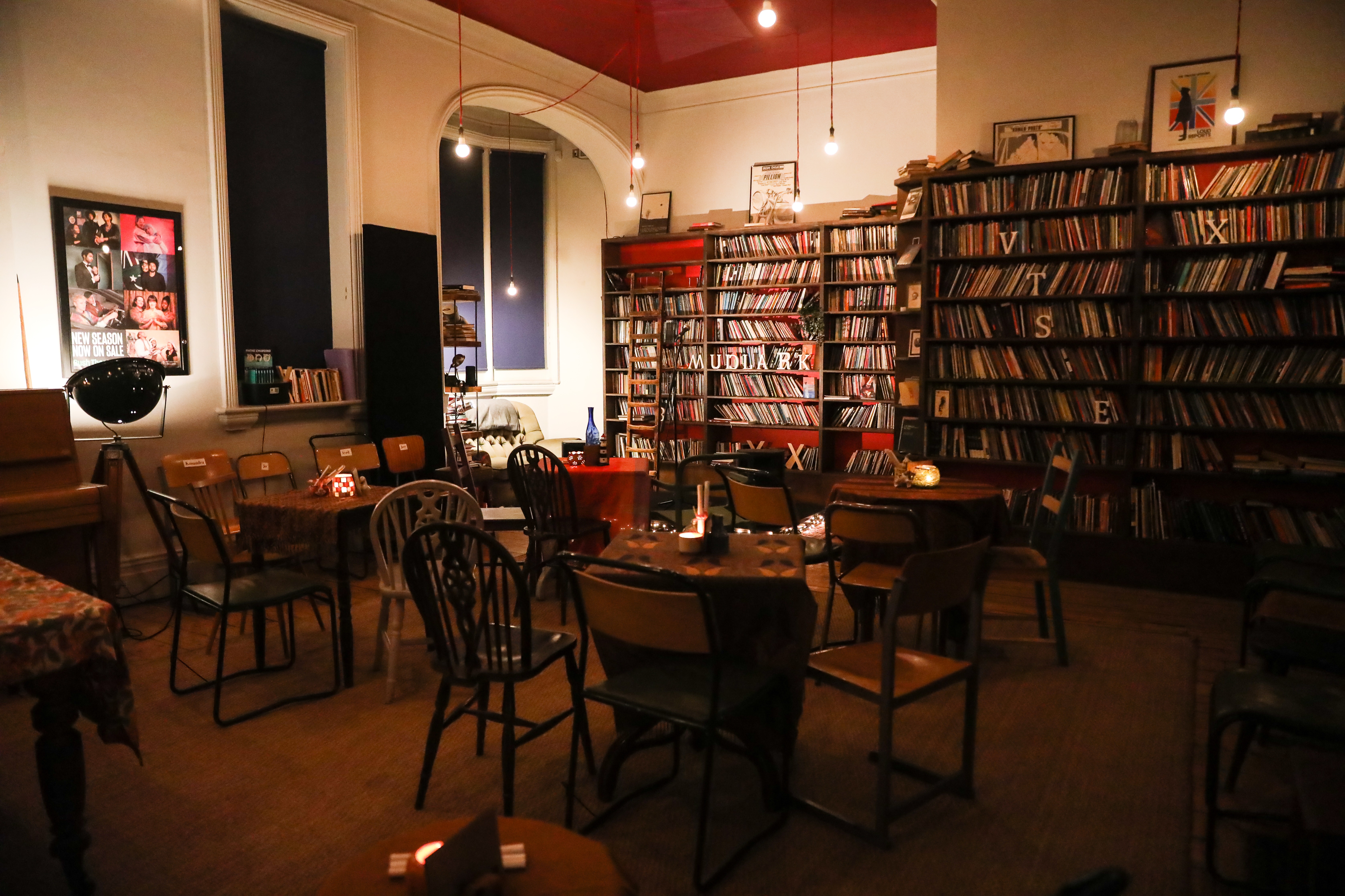 Cozy library venue in Bush Theatre, ideal for workshops and networking events.