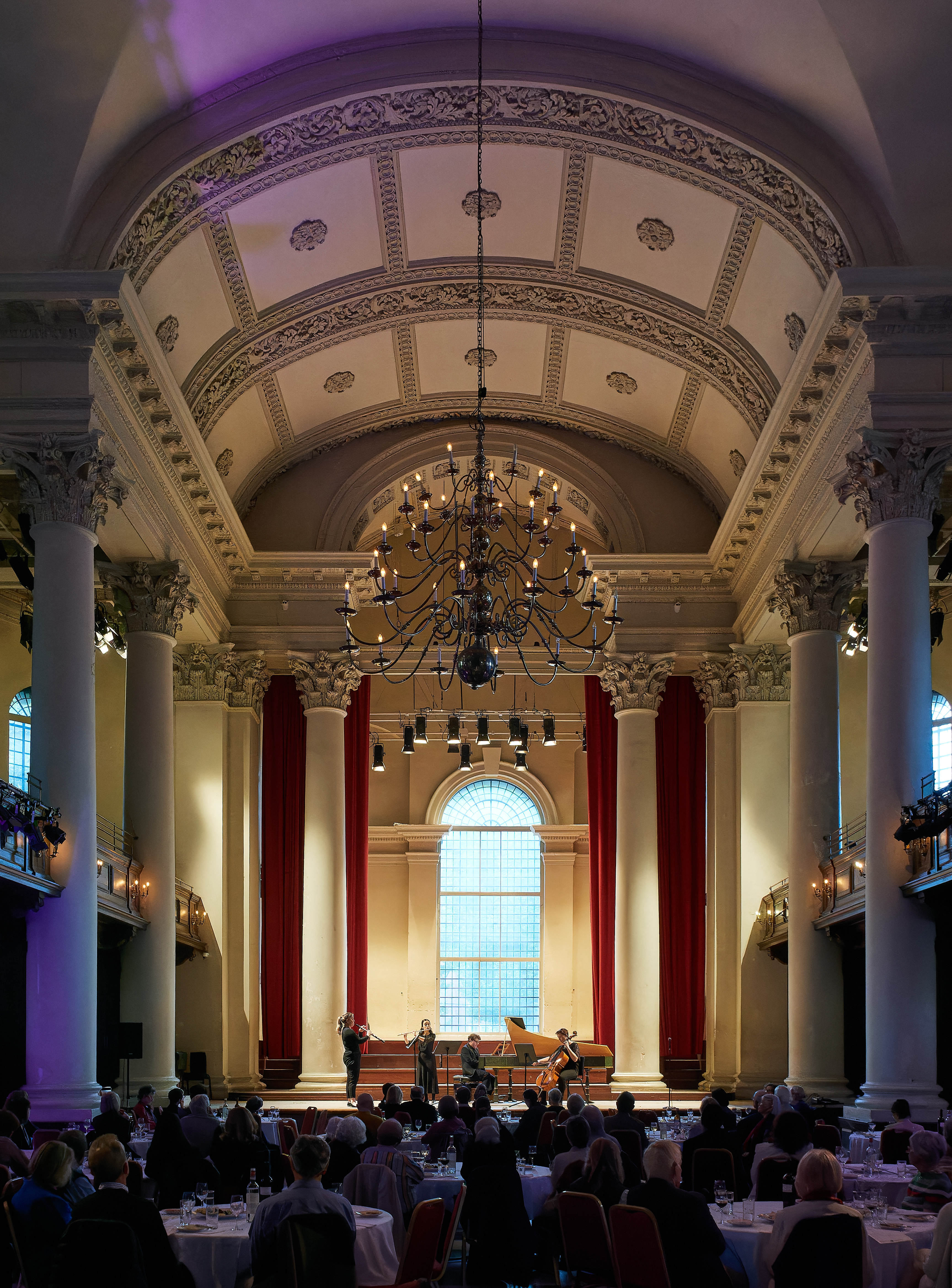 Main Hall in Sinfonia Smith Square, elegant chandeliers, perfect for conferences and galas.
