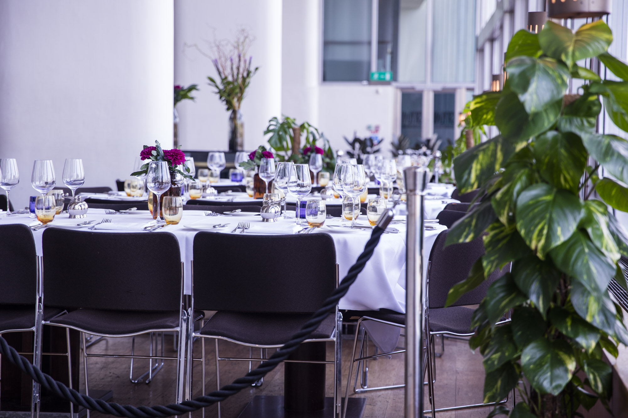 Elegant dining setup at River View, perfect for networking events and celebrations.