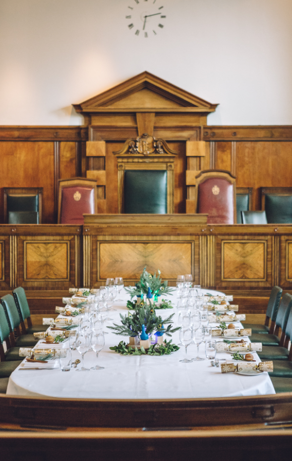 Elegant Council Chamber at Town Hall Hotel, ideal for corporate meetings and upscale dinners.