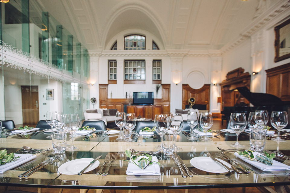 De Montfort Suite at Town Hall Hotel, elegant table setting for upscale corporate events.