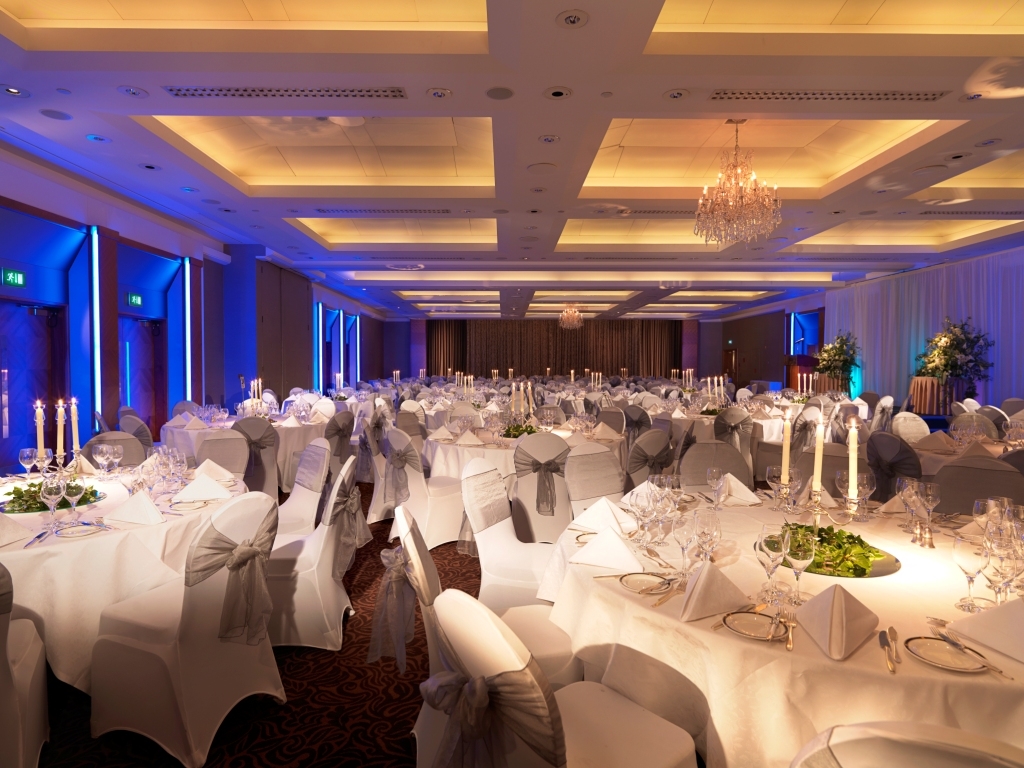 Elegant banquet hall in Royal Garden Hotel, perfect for weddings and corporate events.