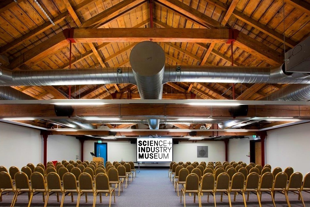 Garratt Suite at Science and Industry Museum, spacious venue for conferences with high ceiling.