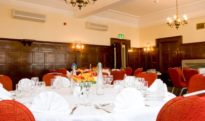 Elegant banquet setup in Oxford Suite, Hallam Conference Centre for corporate events.