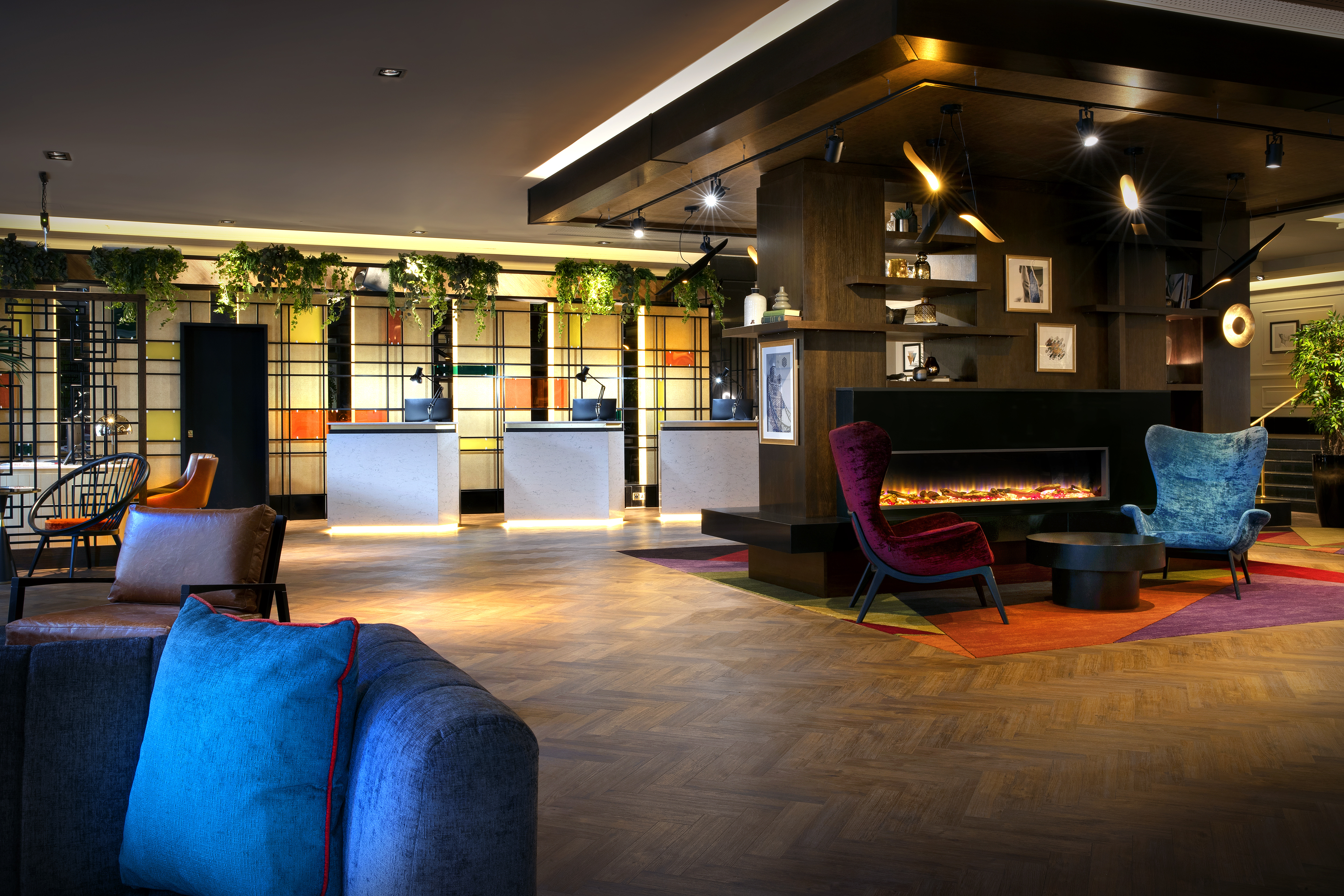 Modern lobby of The Auditorium, Leonardo Royal Hotel London City for events and meetings.