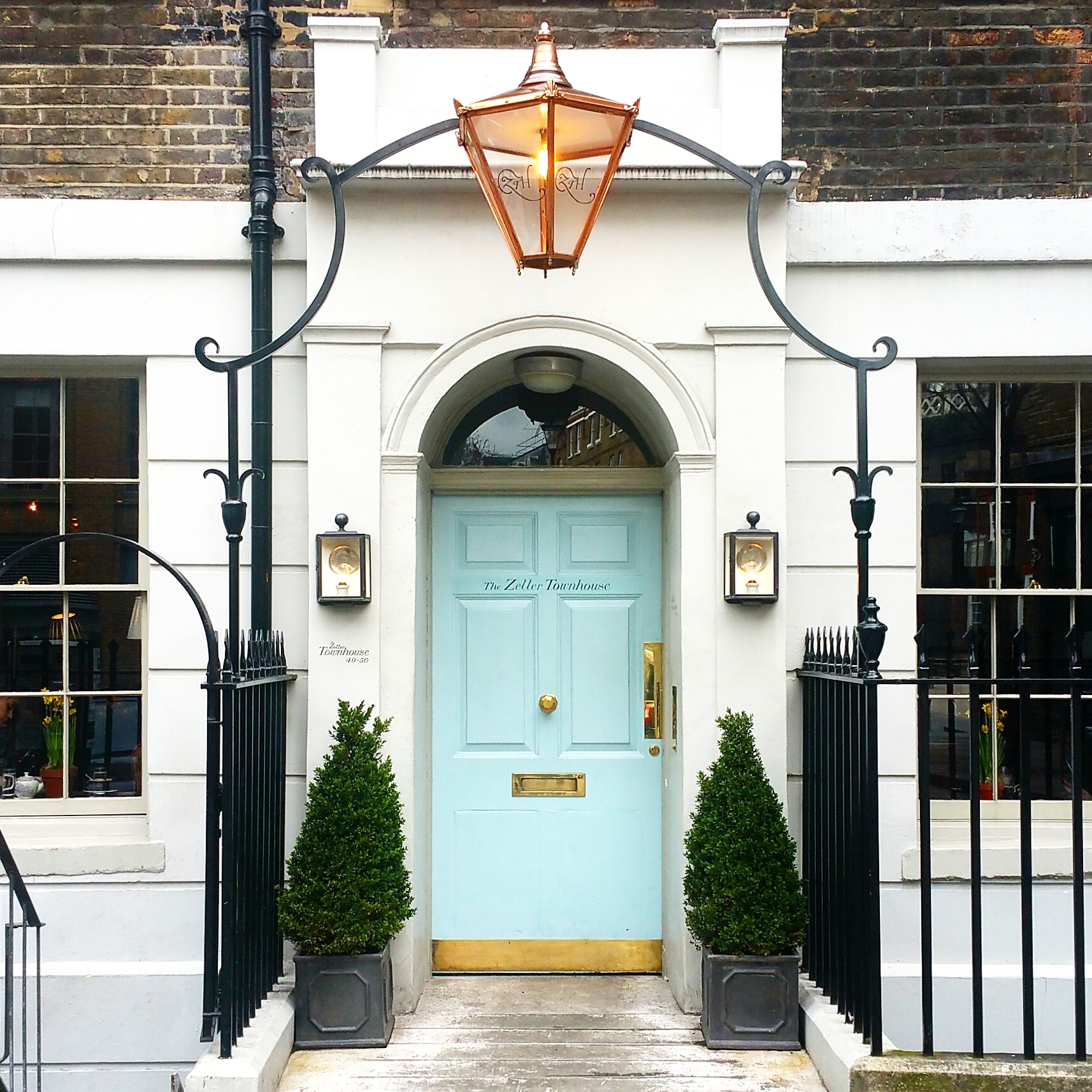 Pastel blue door at The Zetter Clerkenwell, perfect for intimate events and meetings.