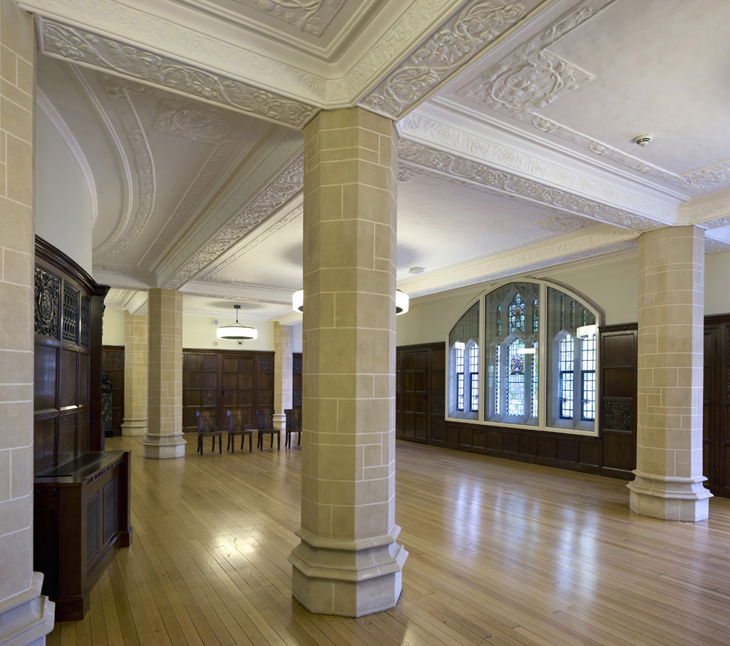 Elegant Supreme Court Lobby with high ceilings, perfect for meetings and events.