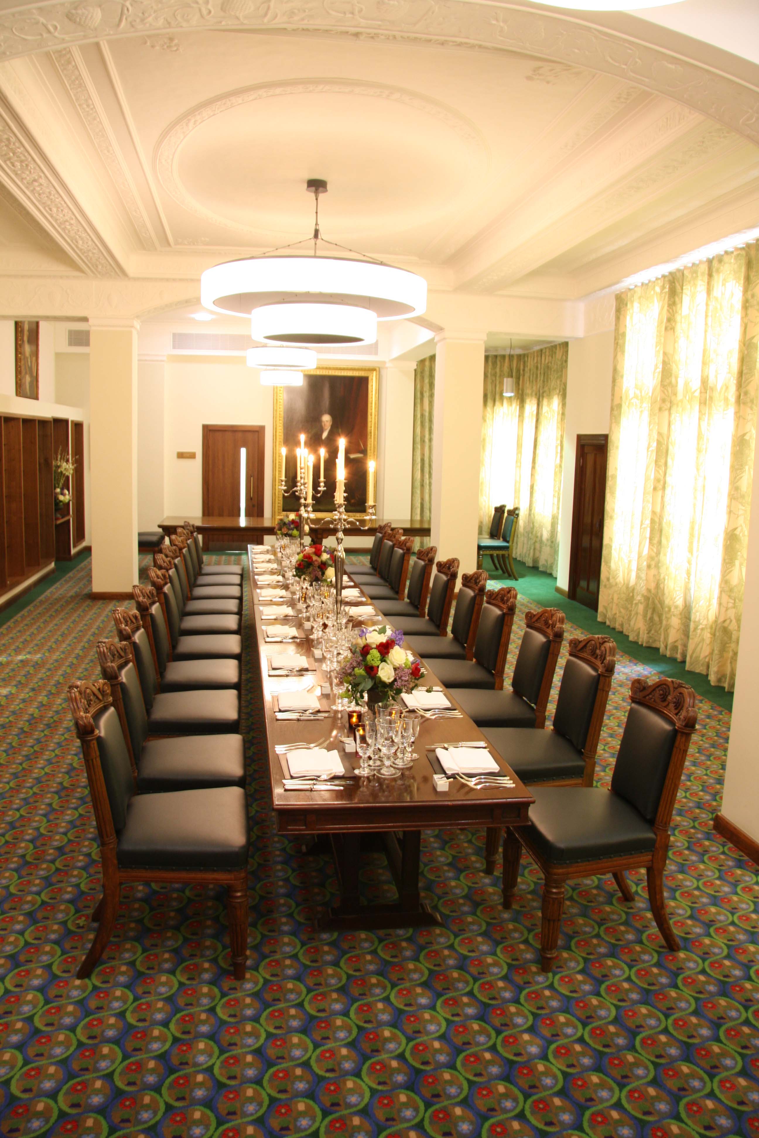 Elegant dining table in UK's Supreme Court for formal dinners and corporate events.