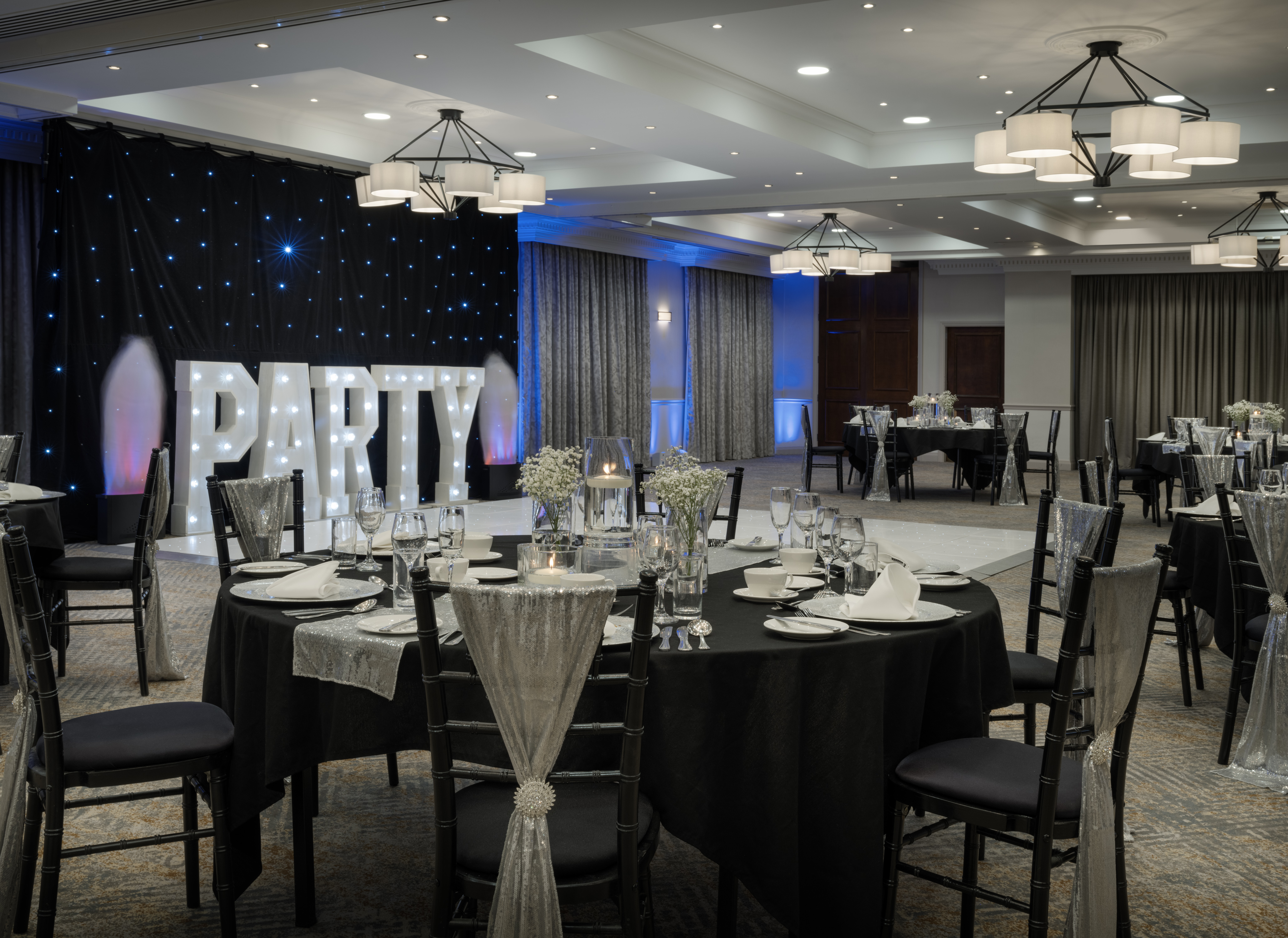 Elegant event space at Delta Hotels Liverpool, perfect for celebrations and parties.