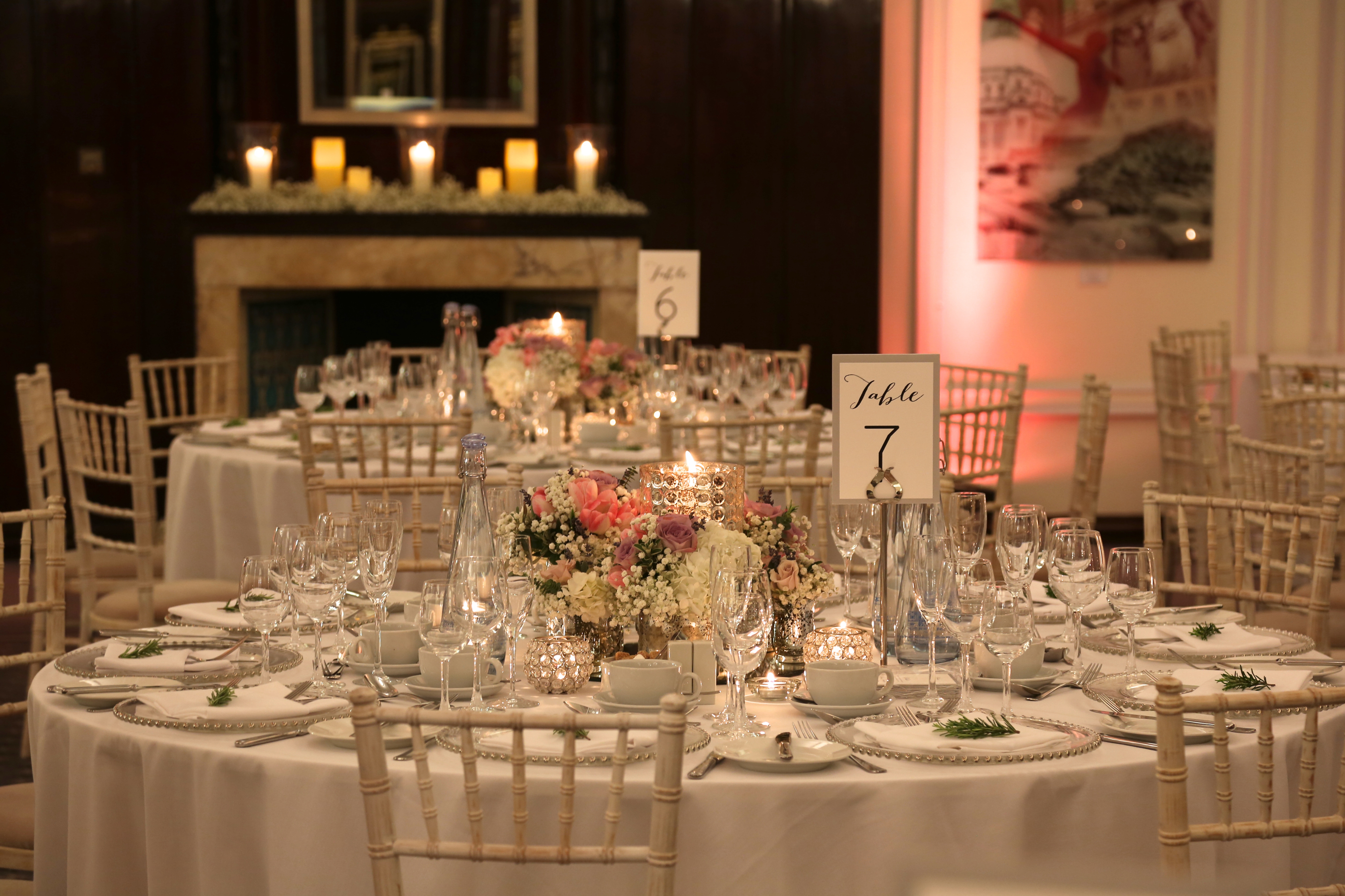 Elegant dining setup in Paget Room, BMA House for formal events and galas.
