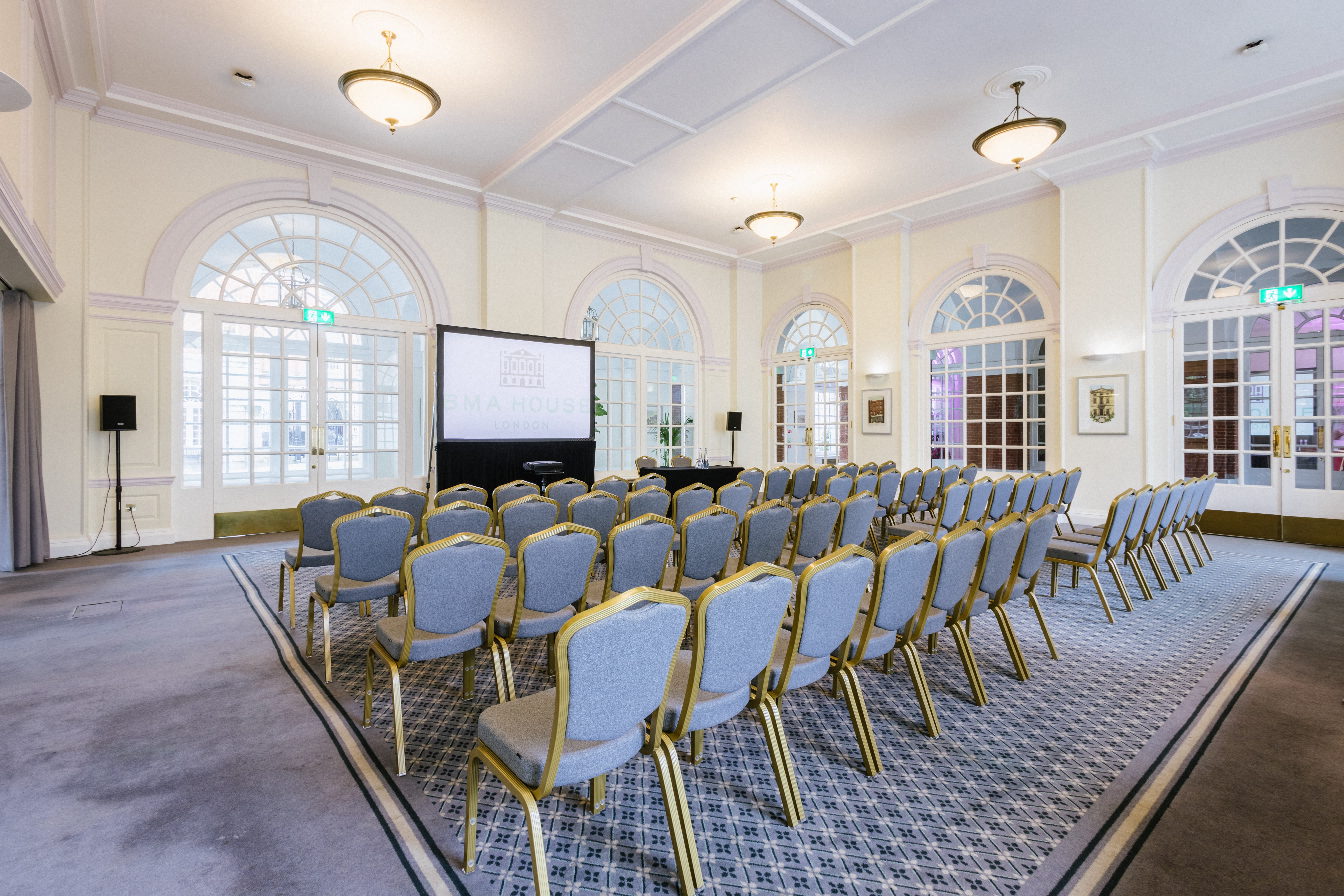 Snow Room at BMA House, theater-style layout for professional corporate presentations and seminars.