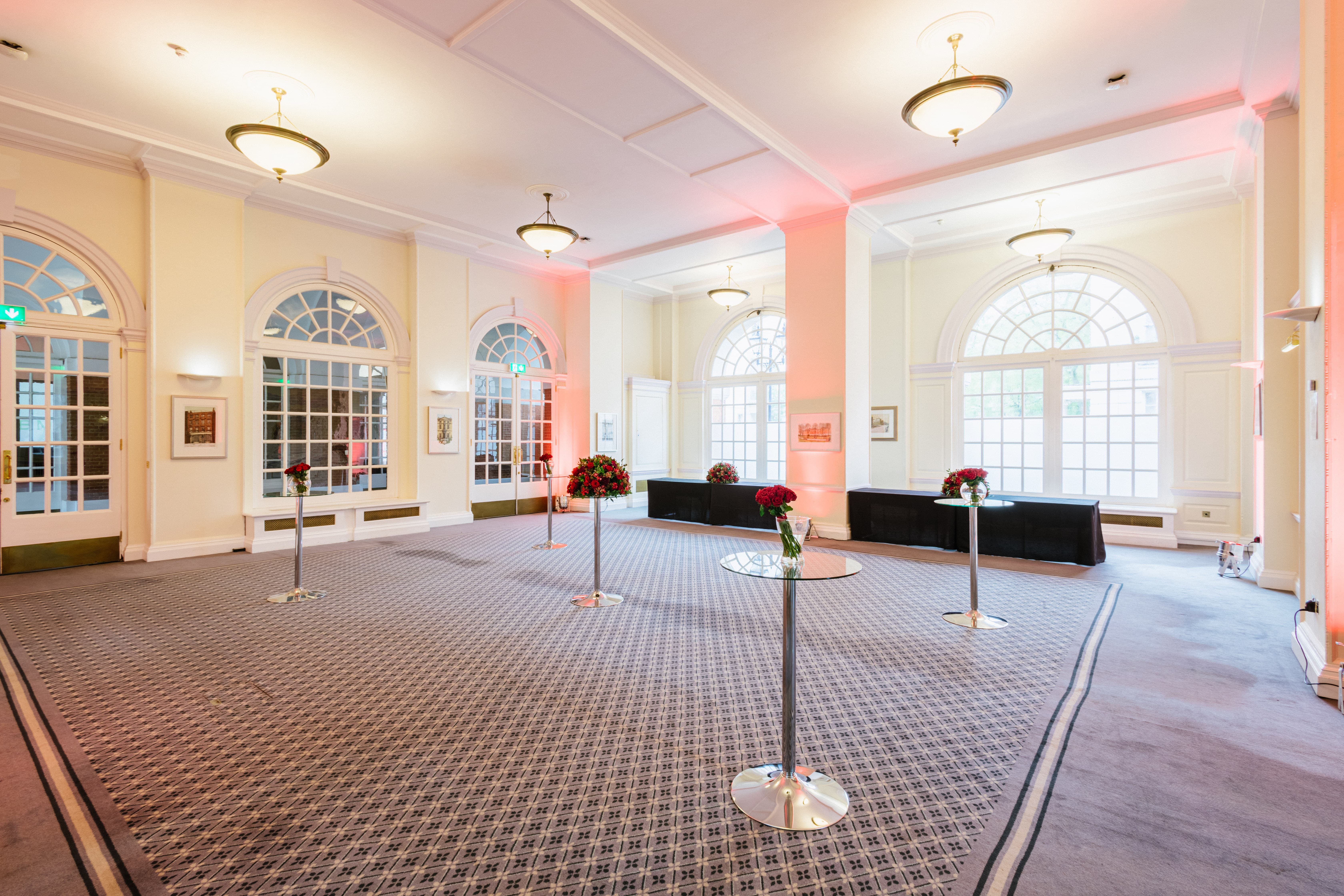 Snow Room at BMA House: Bright, modern venue set for a corporate cocktail reception.