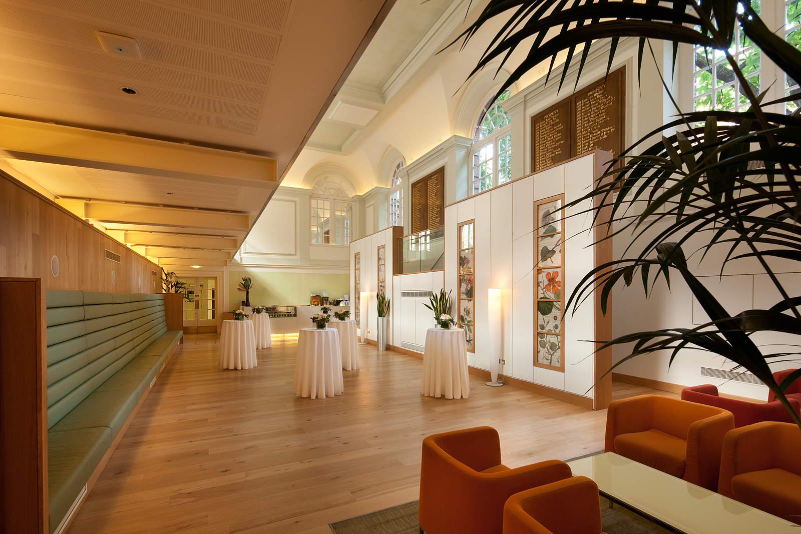 Elegant Garden Room at BMA House with tall windows, perfect for corporate receptions.