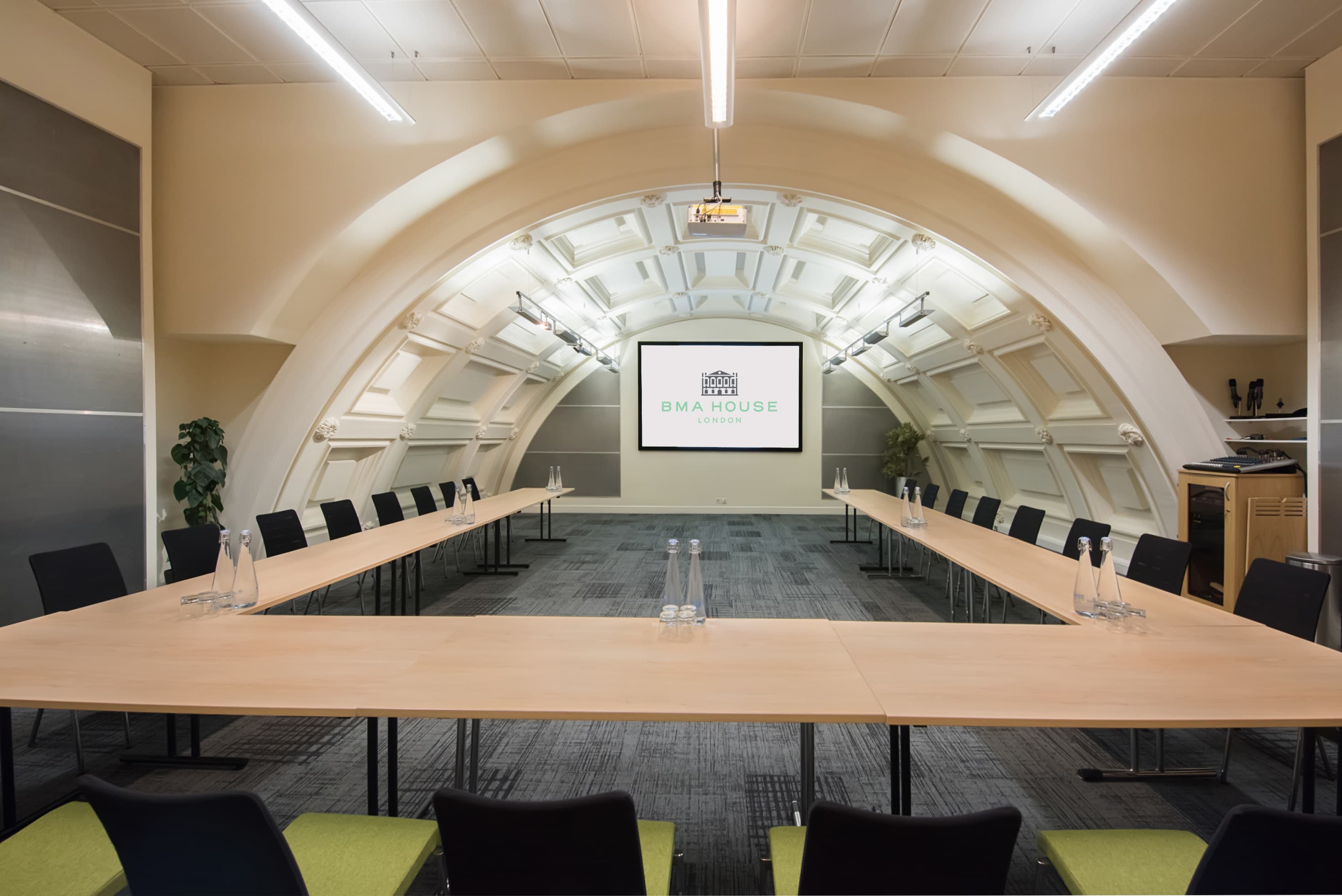 BMA House Black Room U-shaped setup, board meeting, workshop