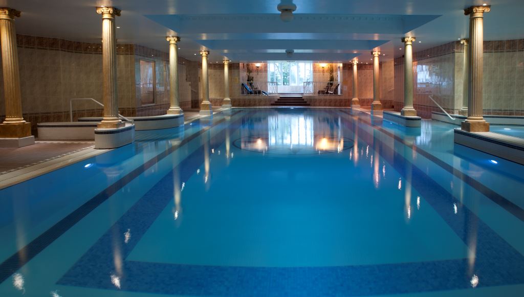 Indoor pool in Pulford Suite, Thornton Hall for wellness retreats and corporate events.
