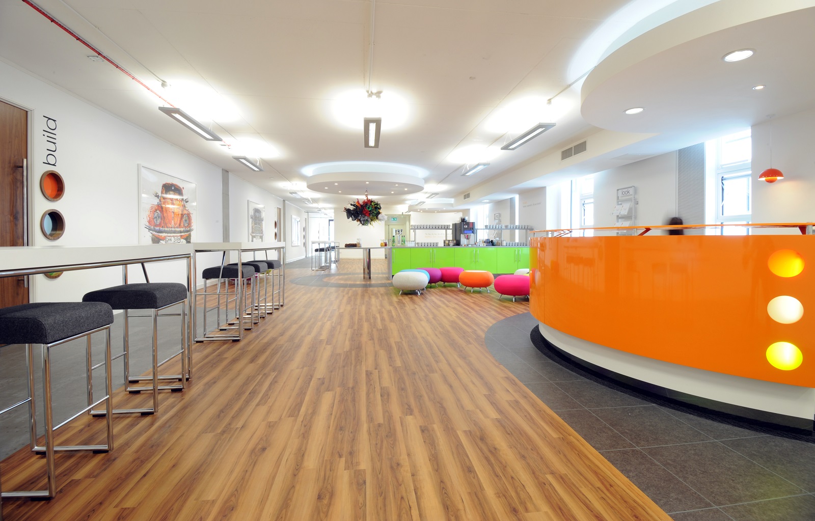 Modern reception area in Build in thestudio Manchester, ideal for meetings and events.