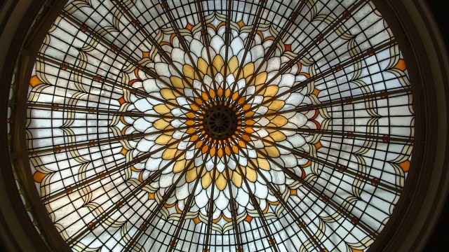 Victorian Library stained glass dome, ideal for upscale events and gatherings.