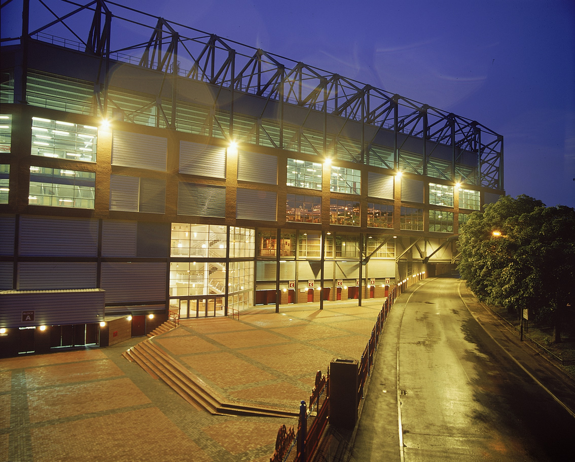 Sky Lounge at Villa Park: modern stadium exterior, ideal for corporate events and gatherings.