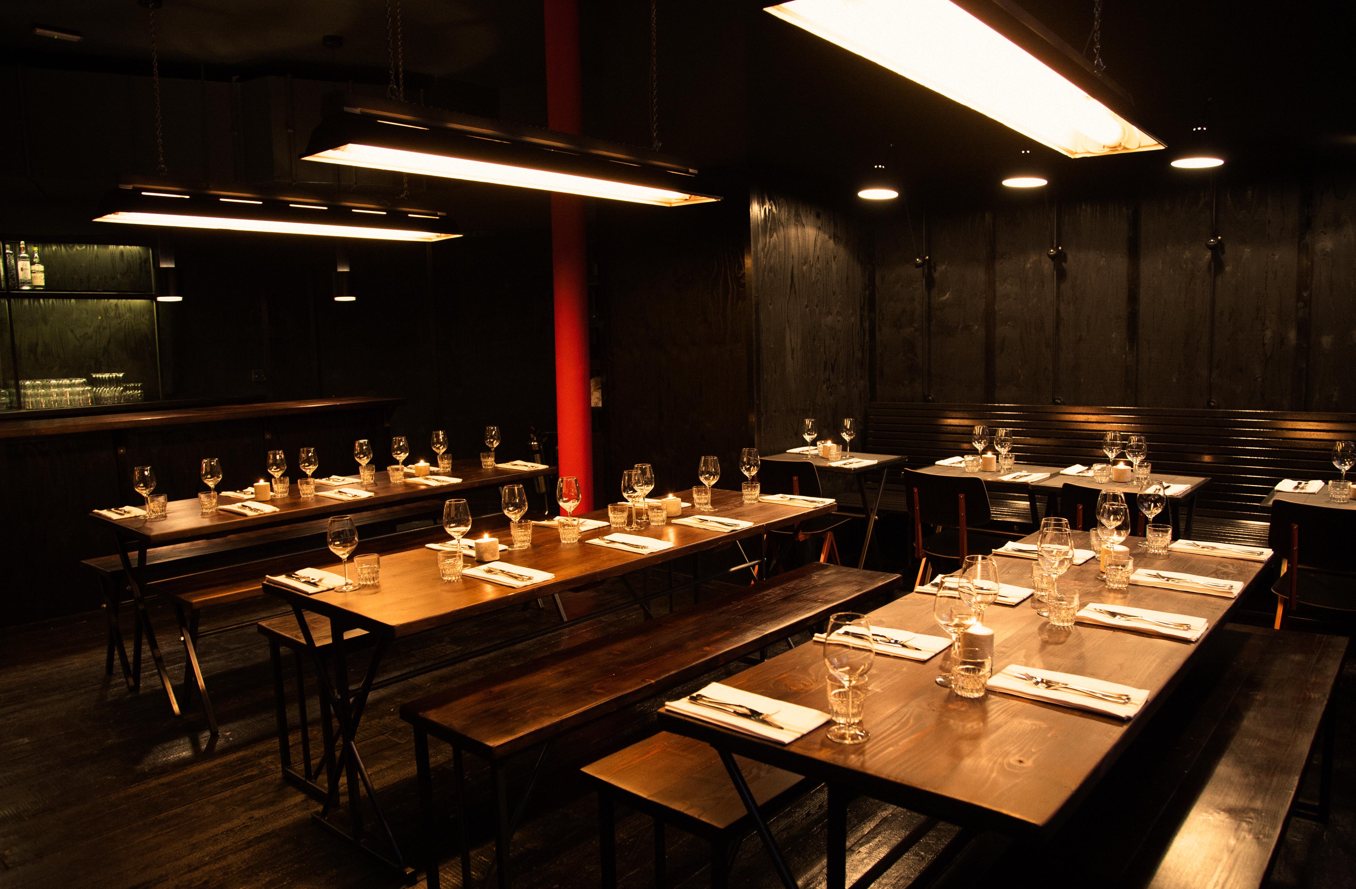 Stylish dining space at HotBox London, ideal for corporate events and gatherings.