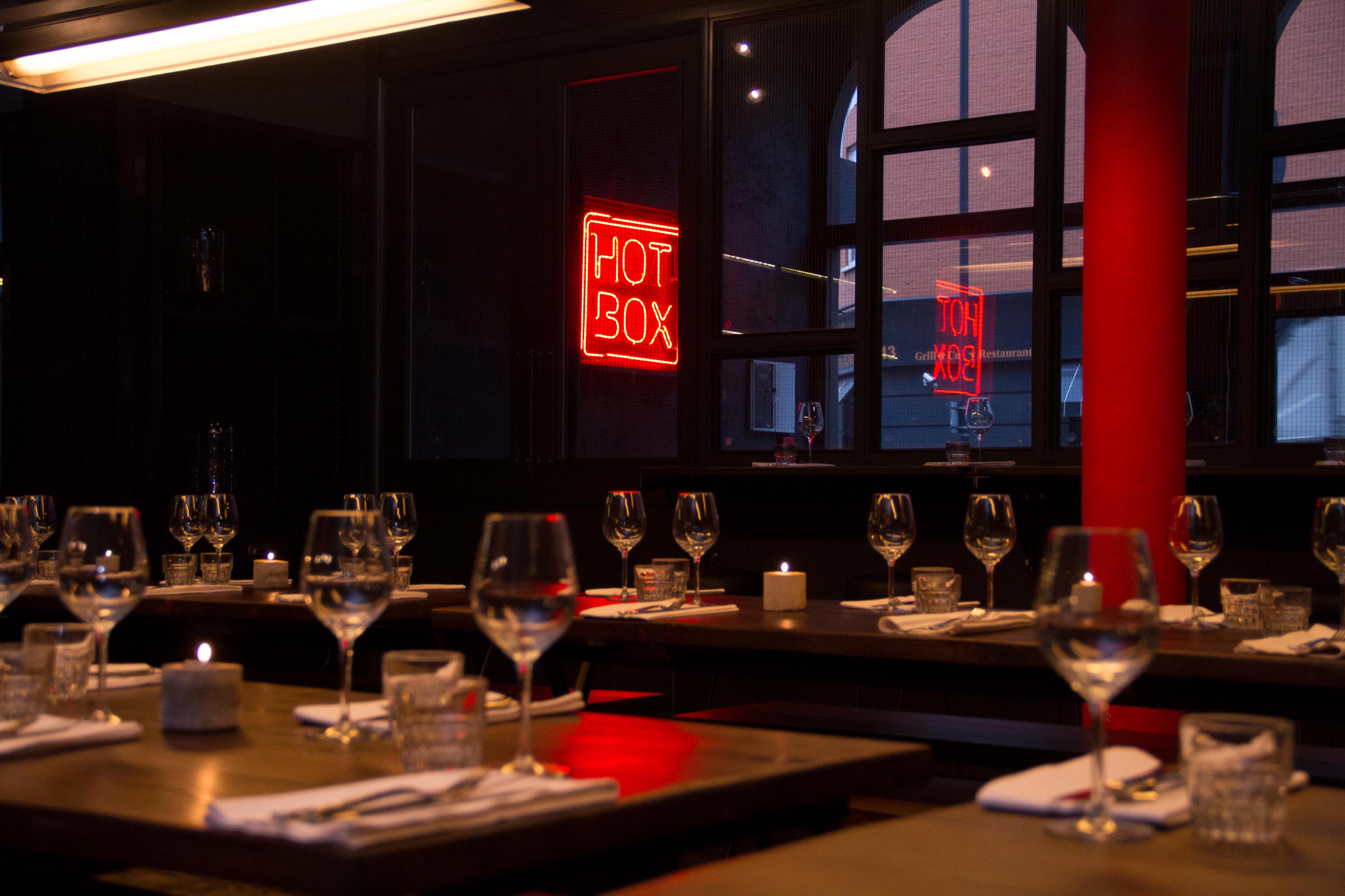 Stylish dining space at HotBox London, ideal for private events and upscale dinners.