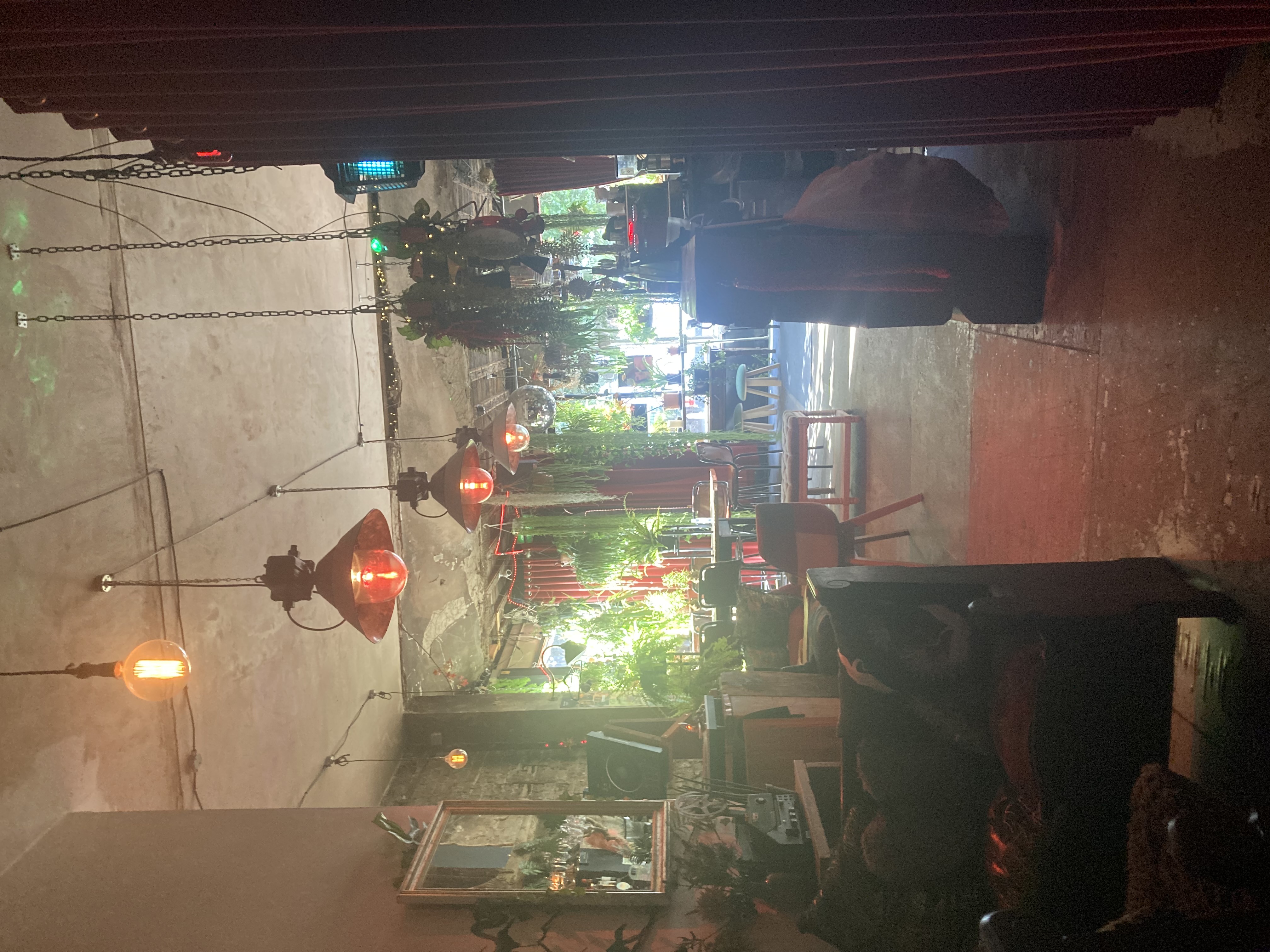 Vibrant venue with greenery and cozy seating for creative events and meetings.