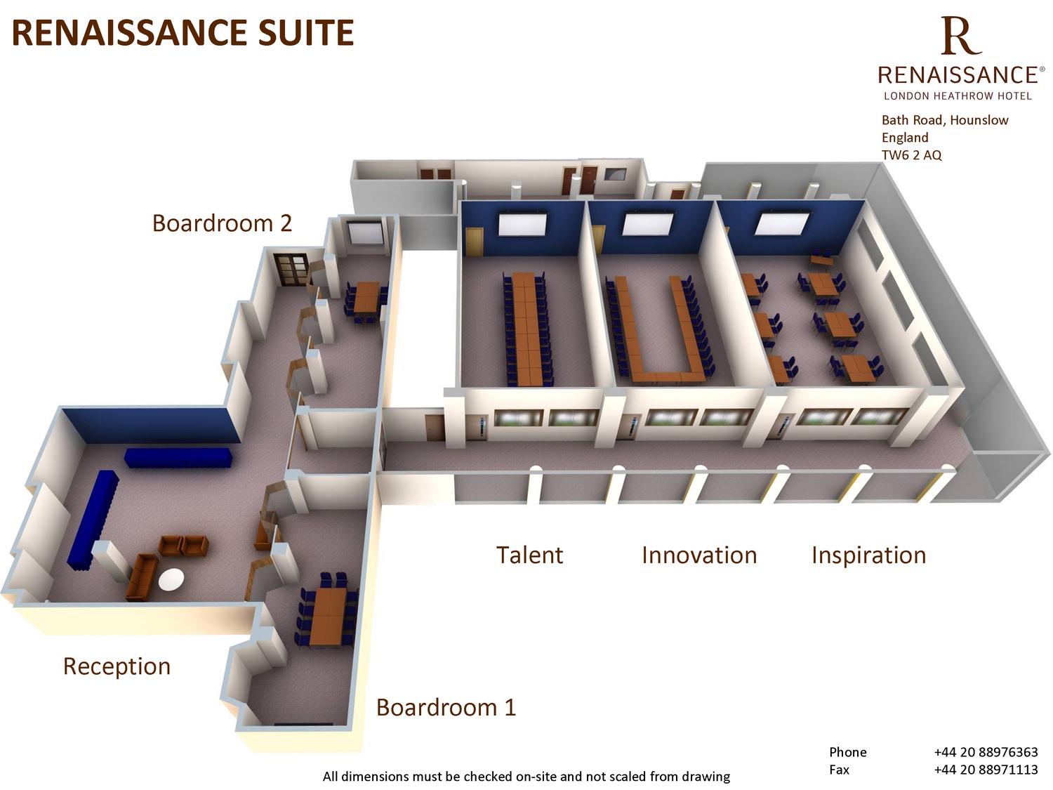 Inspiration Room floor plan at Renaissance London Heathrow for corporate meetings.