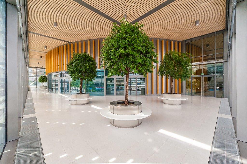 Grand Hall at Wembley: modern lobby with glass windows, ideal for events and meetings.