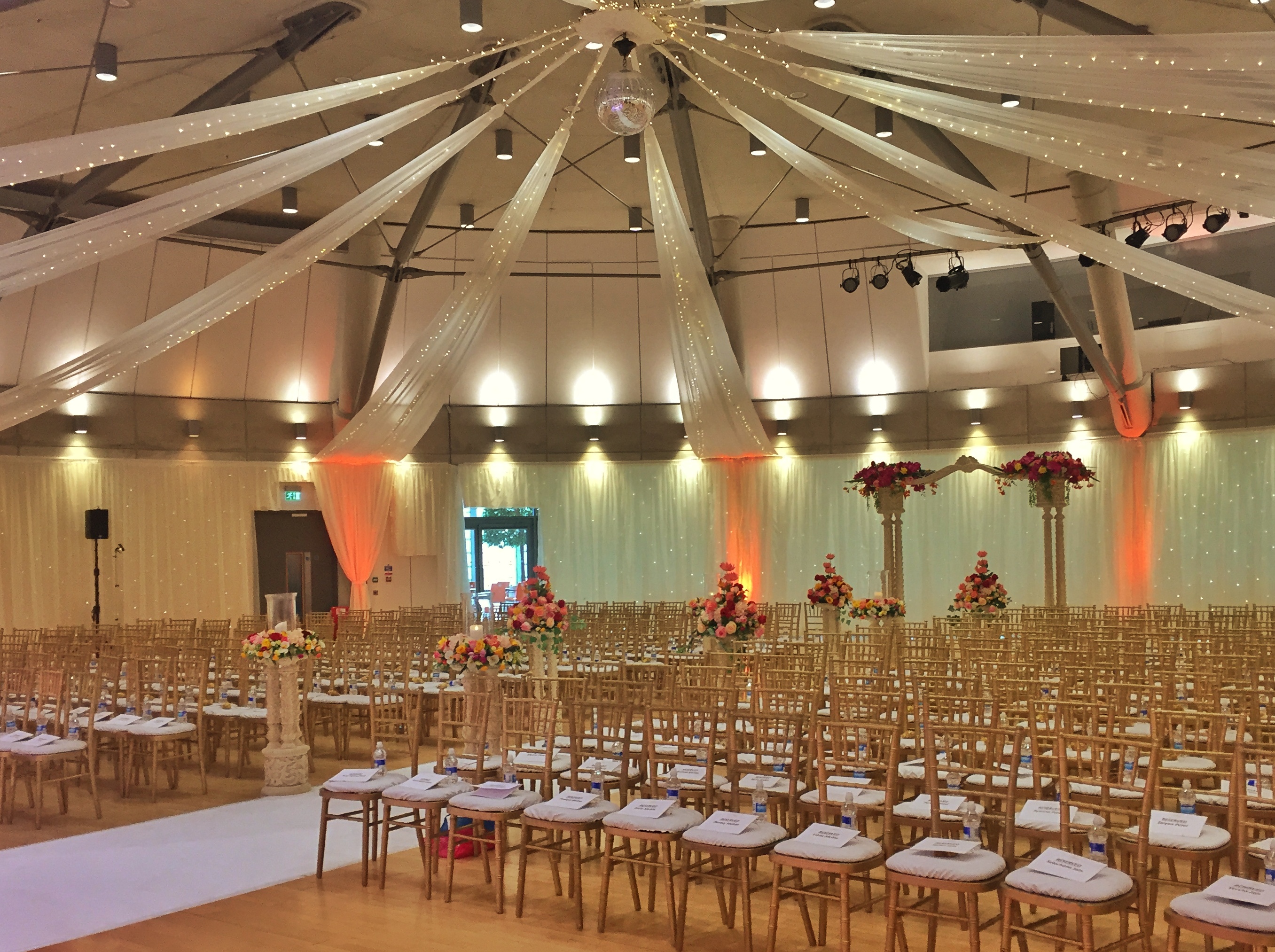 Elegant Grand Hall at Wembley, perfect for weddings and gatherings with soft lighting.