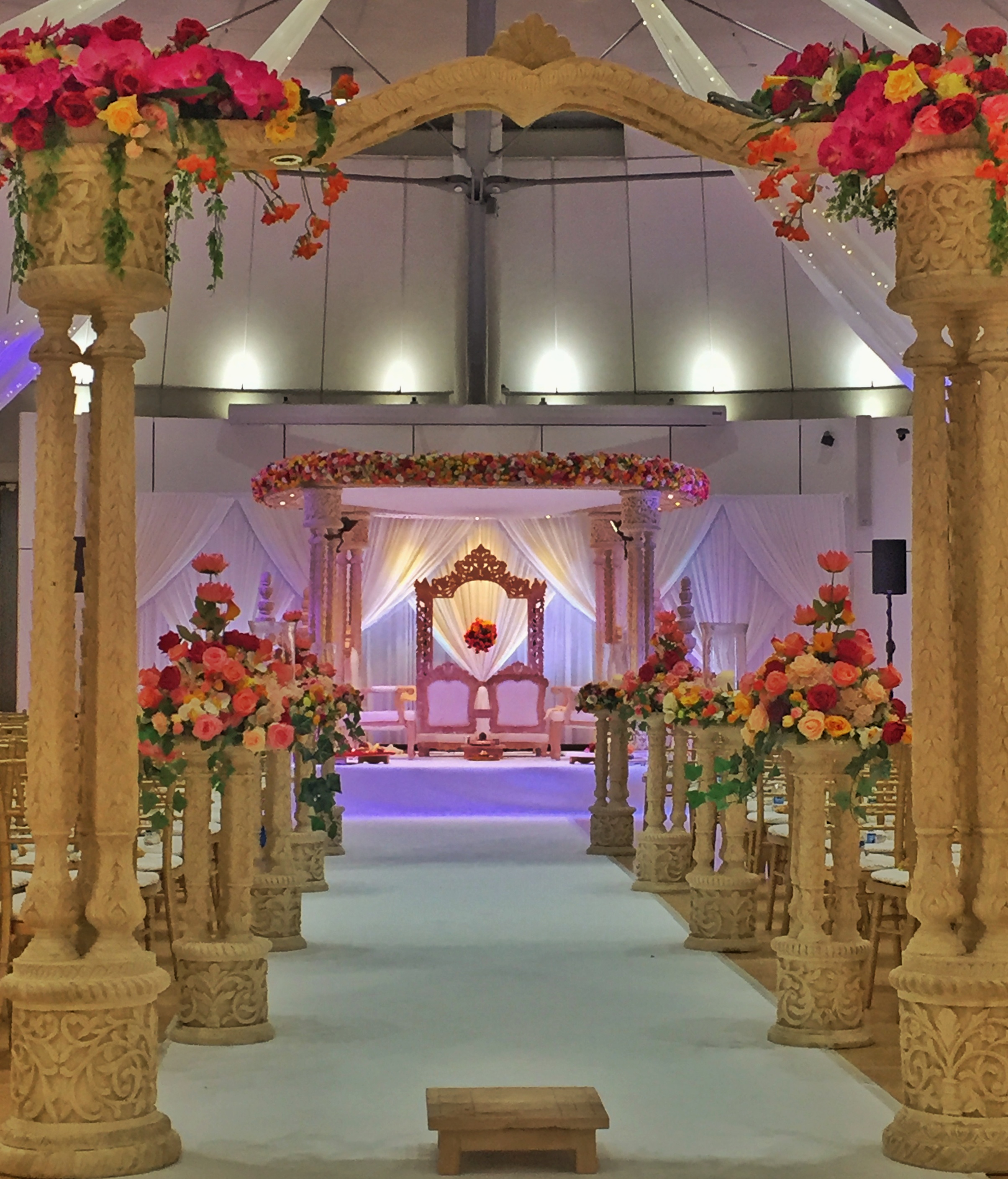 Elegant Grand Hall at Wembley, adorned for a romantic wedding ceremony.