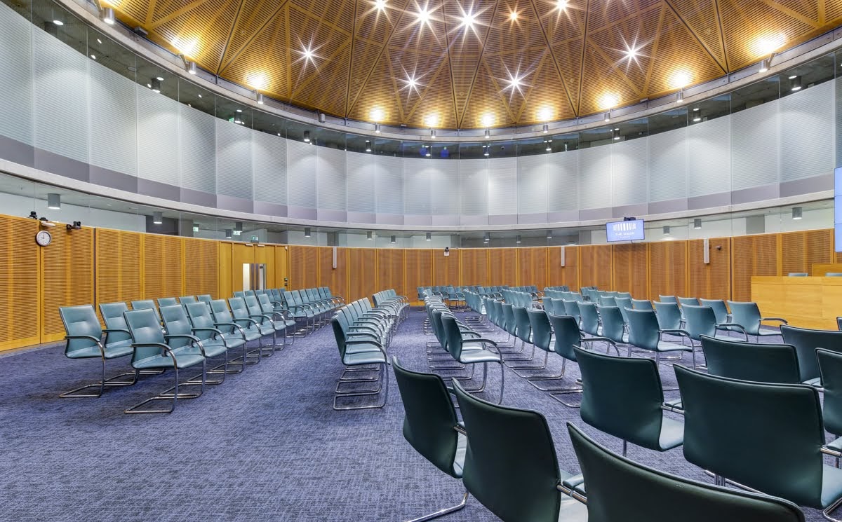 Modern conference hall at Wembley with tiered seating for events and meetings.