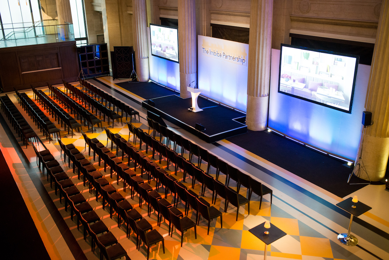 Main Hall event space with rows of chairs, ideal for corporate meetings and conferences.
