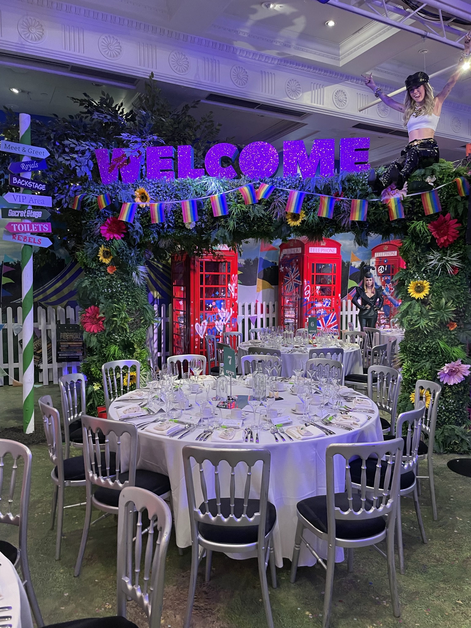 Vibrant event space at Madame Tussauds with colorful decor for celebrations.
