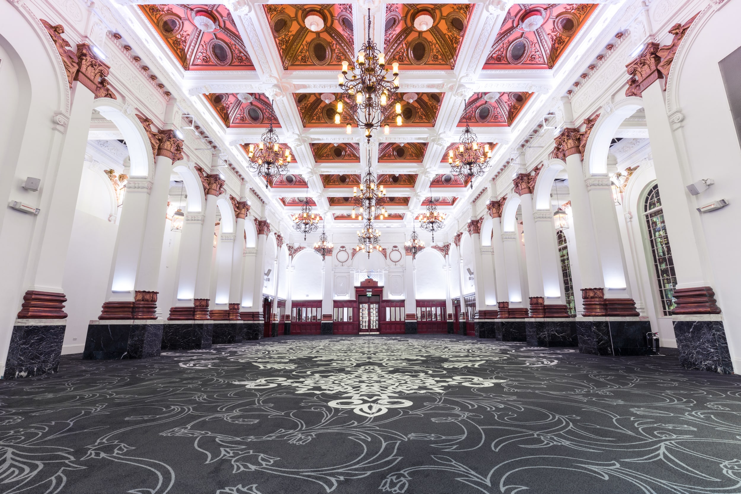 Grand event space with high ceilings at 8 Northumberland Avenue for conferences and formal events.