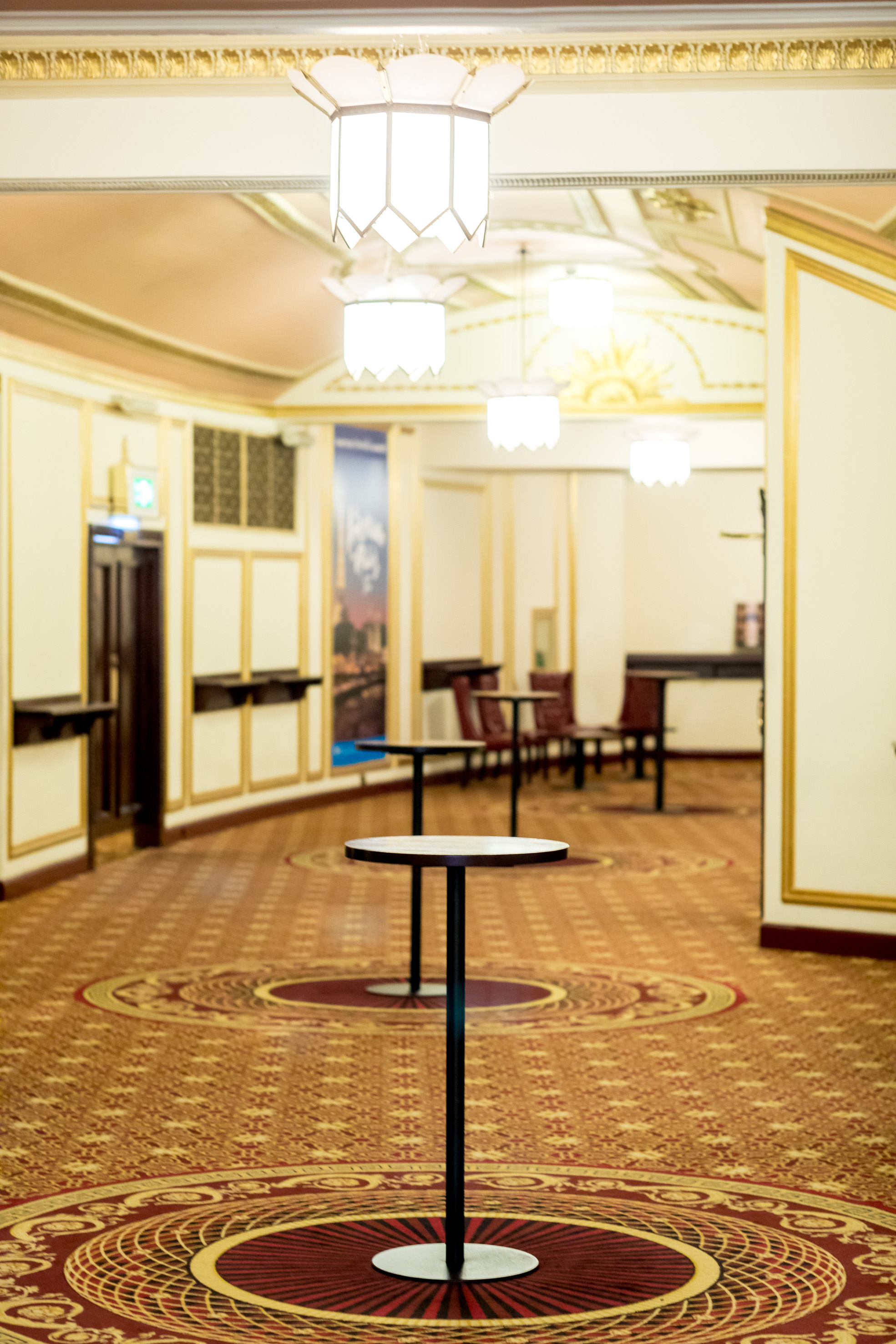 Elegant event corridor in Nederlander Suite, Dominion Theatre for corporate and social gatherings.