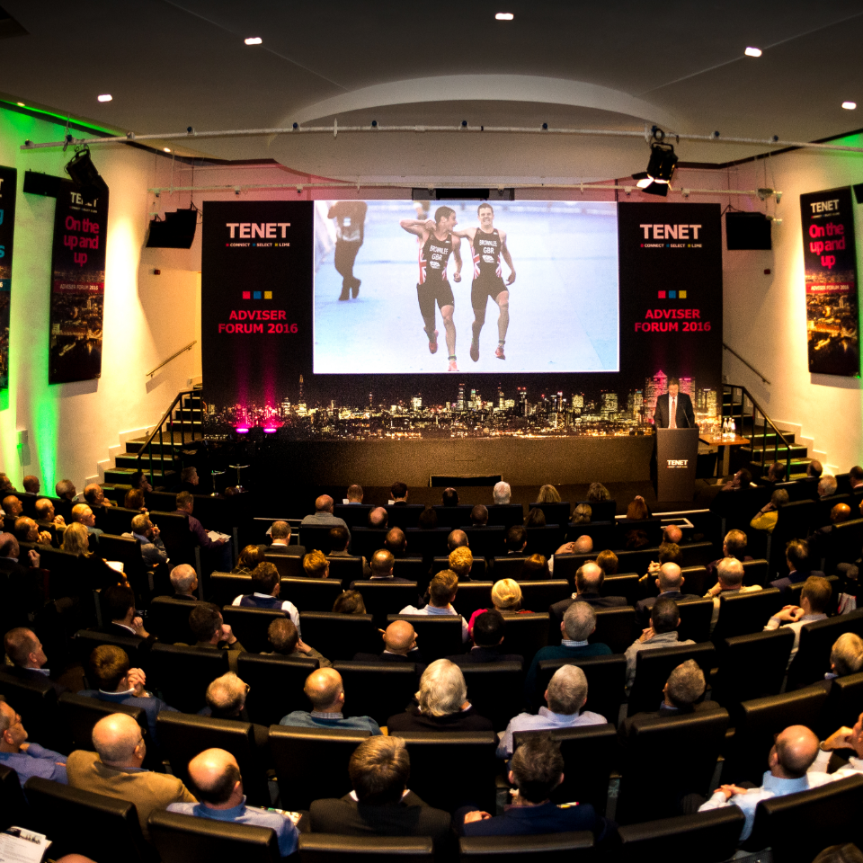 Millbank Media Centre stage at TENET Forum 2016 with speaker, awards display, networking event.