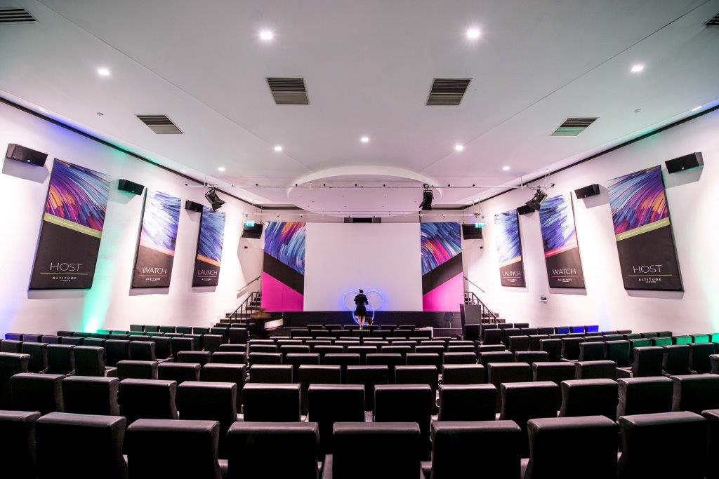 Millbank Media Centre auditorium with sleek seating, ideal for modern events and presentations.