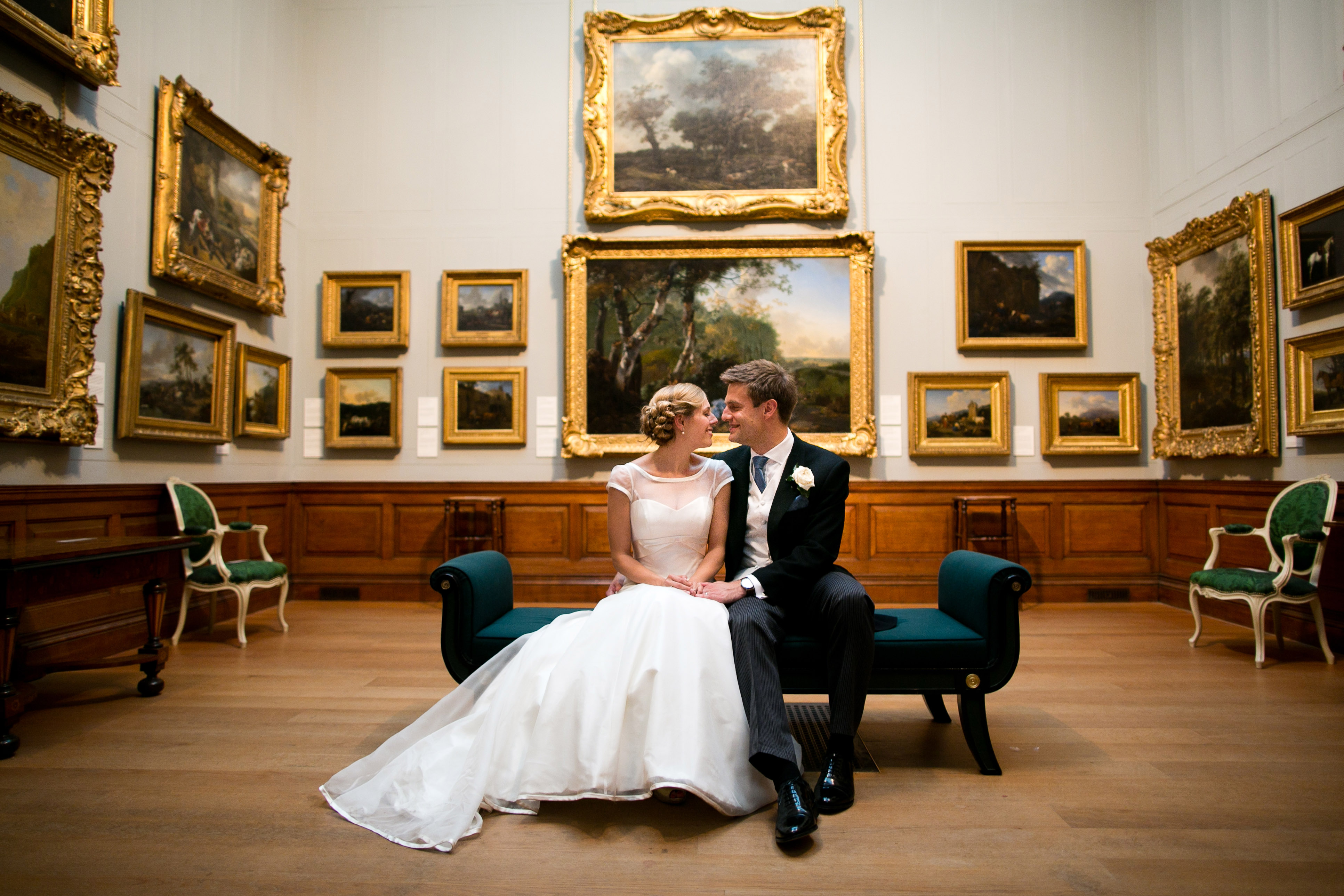 Elegant couple in The Soane Gallery, perfect for romantic weddings and intimate events.