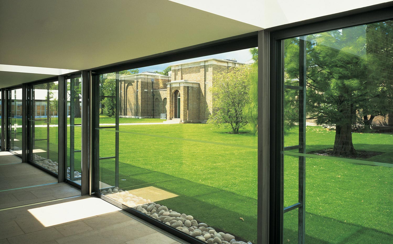 Modern meeting space with glass walls at Dulwich Picture Gallery, ideal for events.