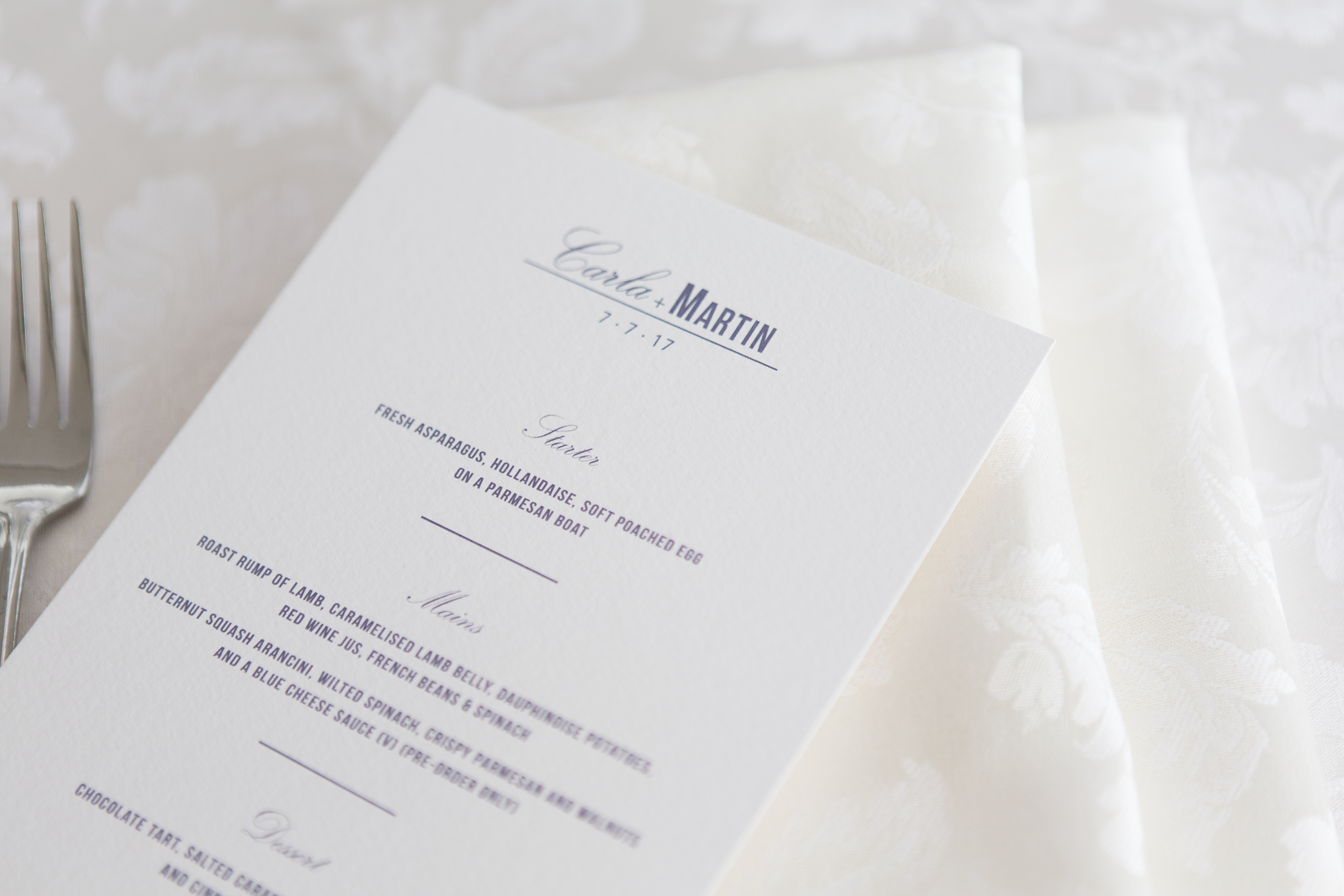 Elegant menu on table at Gallery Cafe, Dulwich Picture Gallery for upscale events.