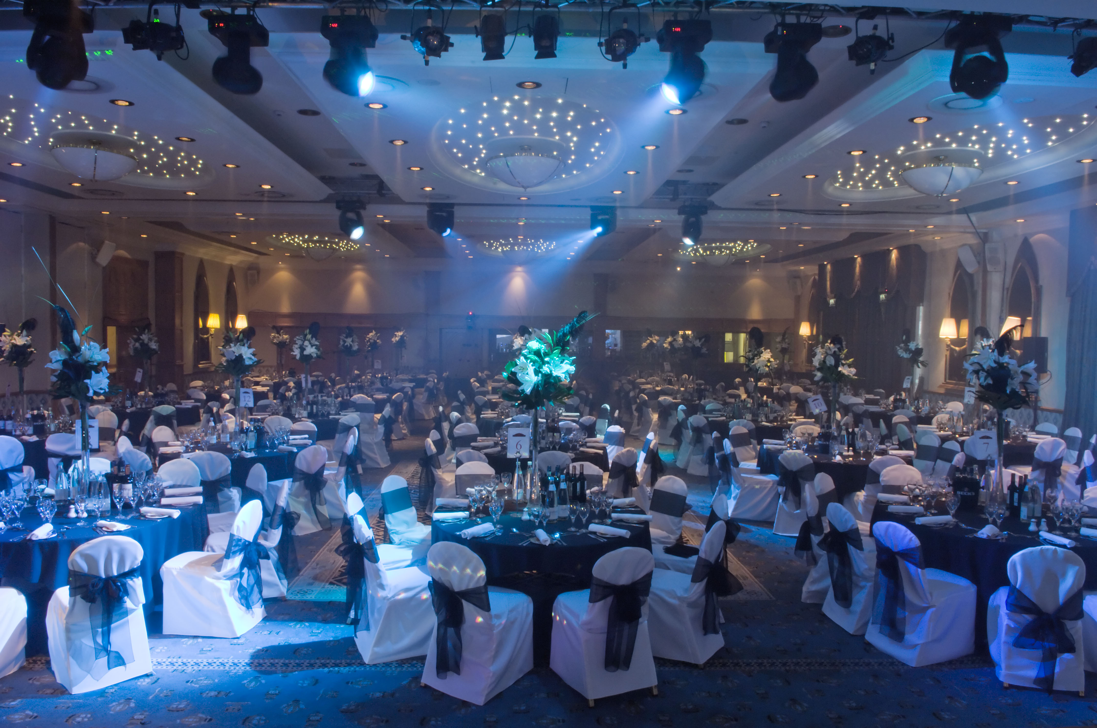 Elegant banquet hall at Alton Towers Resort, ideal for events and networking.