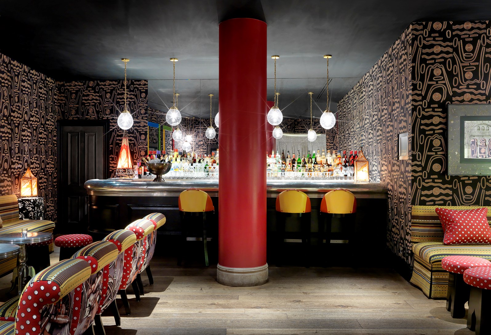 Stylish bar at The Crimson Bar, Soho Hotel, perfect for networking events and gatherings.