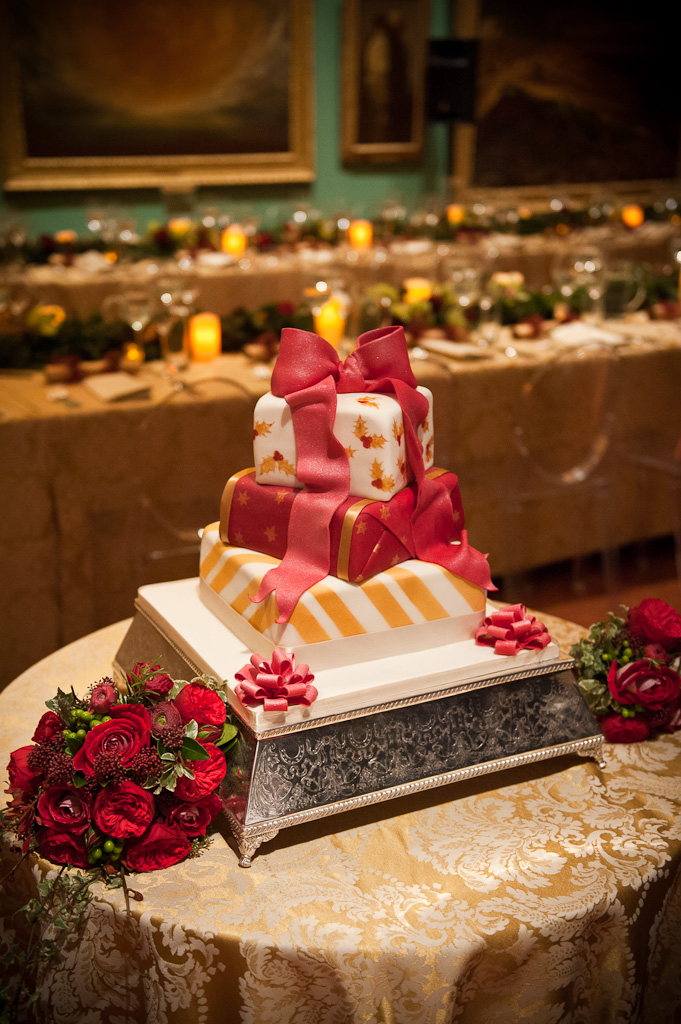 Elegant tiered gift box cake at Watts Gallery, perfect for events and celebrations.