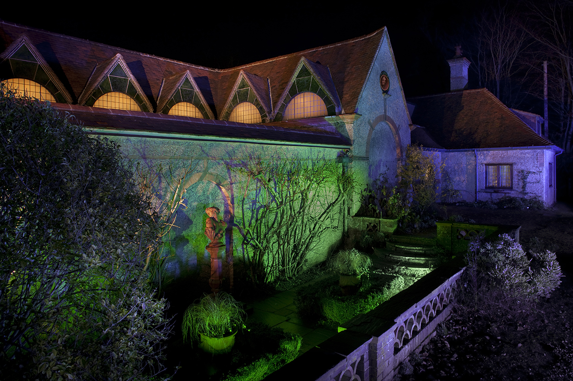 Watts Gallery at night, historic architecture perfect for private events and themed parties.