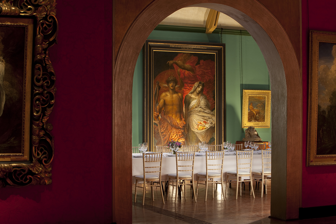 Elegant dining area at Watts Gallery for upscale corporate events and celebrations.