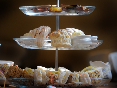 Elegant tiered stand of refreshments for networking event at The Tea Shop, Watts Gallery.