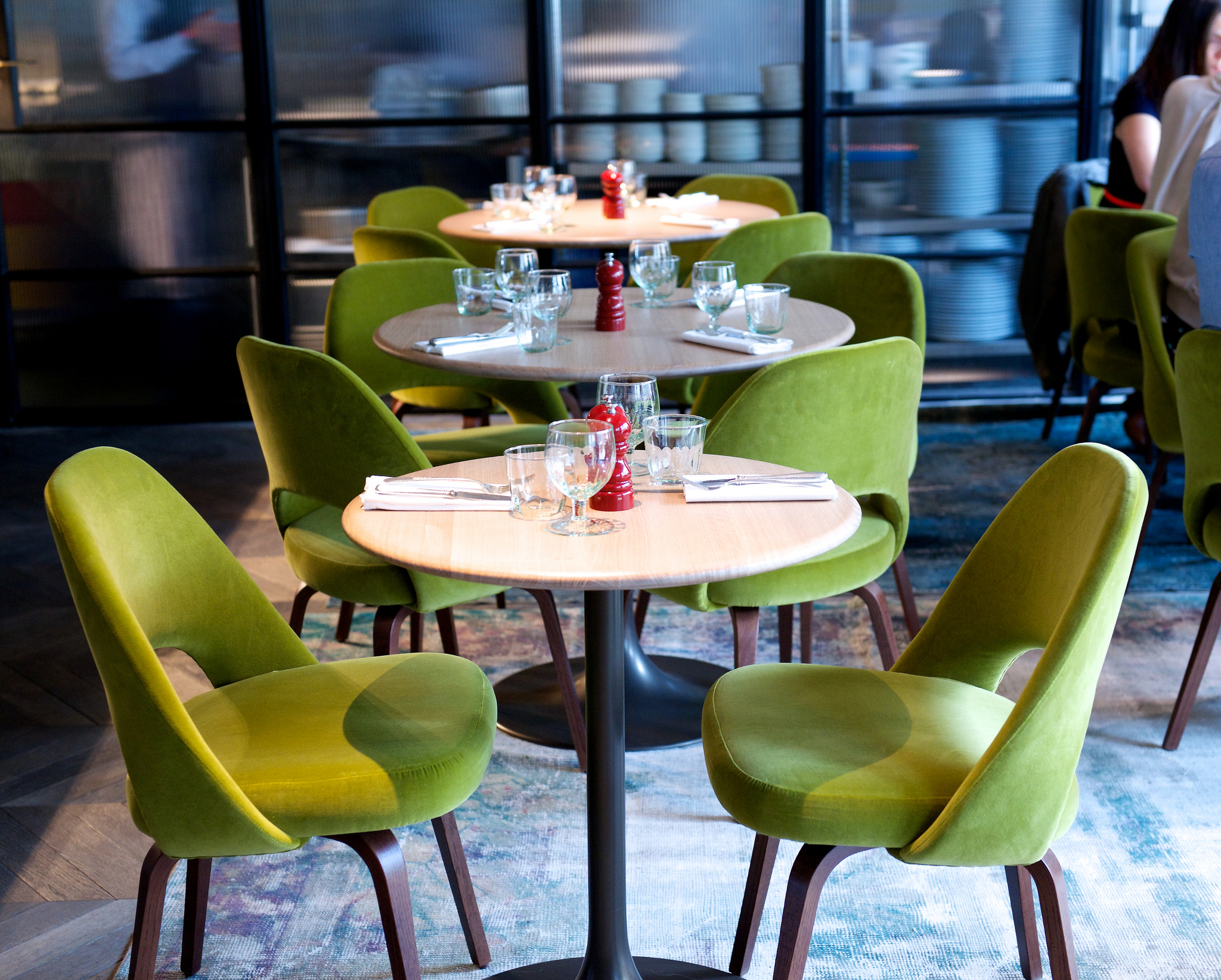 Whole Venue Exclusive Hire with vibrant green chairs, perfect for casual meetings and events.