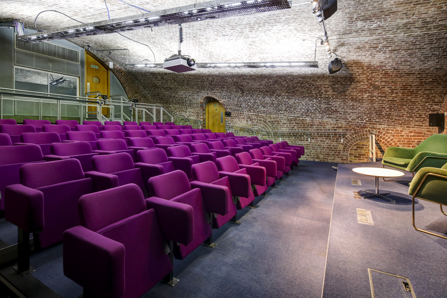 Durham Auditorium: modern stage, brick, presentation, conference venue
